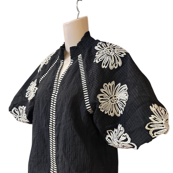 THML: Be The Light Black Embroidered Blouse XS - Picture 3 of 14